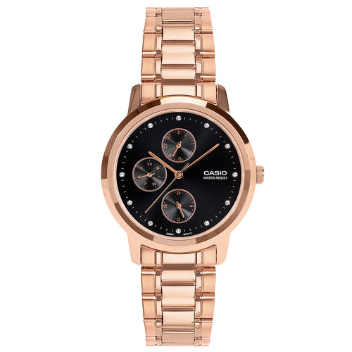Casio Analog Black Dial Rose Gold Stainless Steel Strap Women's Watch LTP-SN6KR-1A - view 1