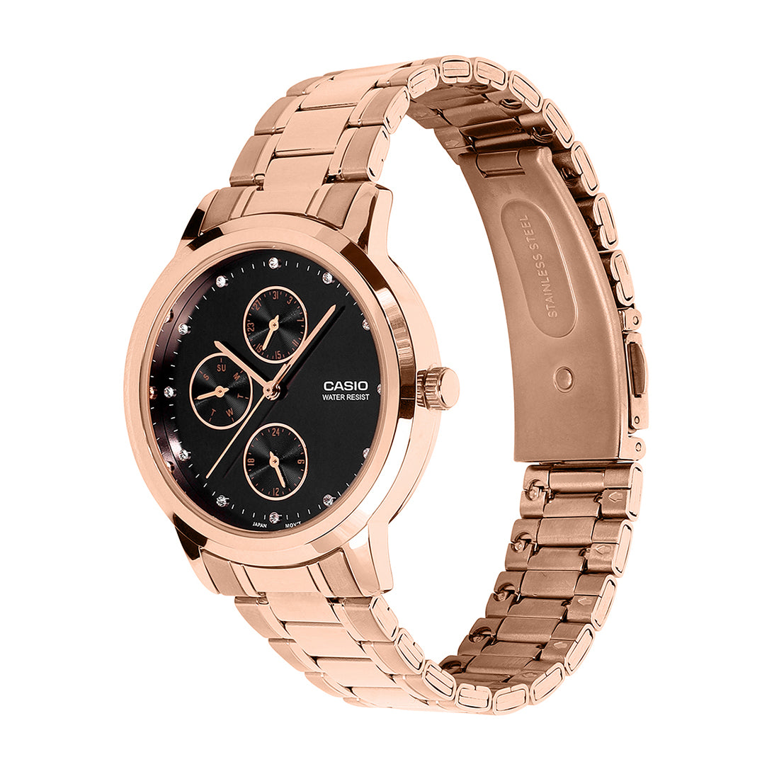 Casio Analog Black Dial Rose Gold Stainless Steel Strap Women's Watch LTP-SN6KR-1A - view 2