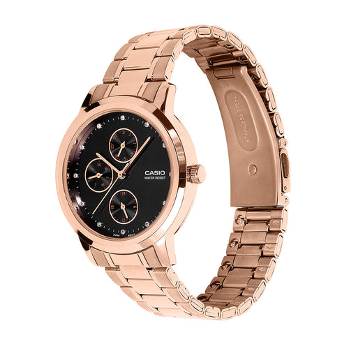 Casio Analog Black Dial Rose Gold Stainless Steel Strap Women's Watch LTP-SN6KR-1A - view 2