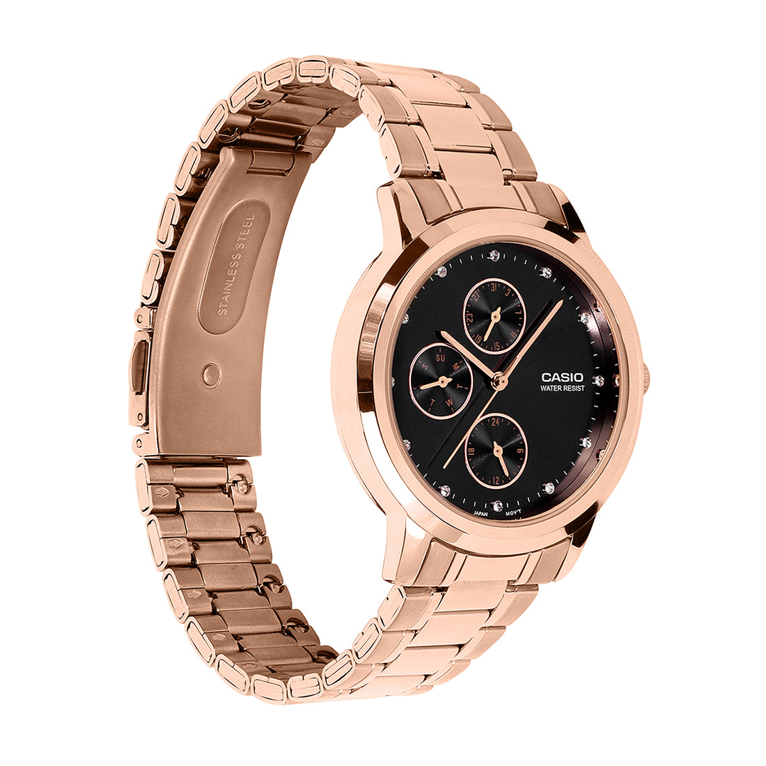 Casio Analog Black Dial Rose Gold Stainless Steel Strap Women's Watch LTP-SN6KR-1A - view 3