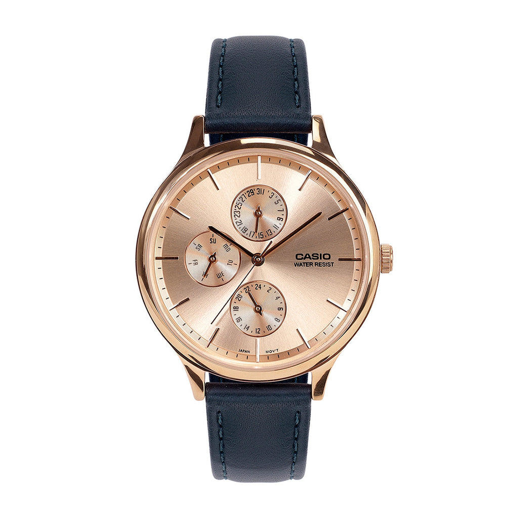 Casio Rose Gold Dial Blue Leather Strap Women's Watch LTP-SN7YRL-4A - view 1