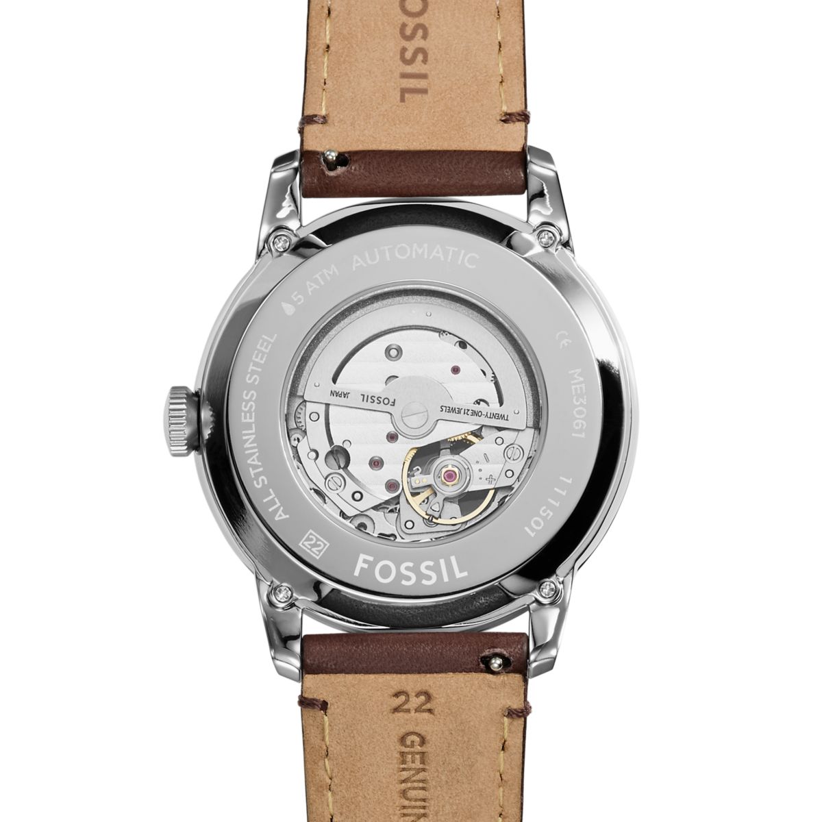 Fossil Townsman Automatic Black Dial Brown Leather Strap Men's Watch ME3061 - view 4