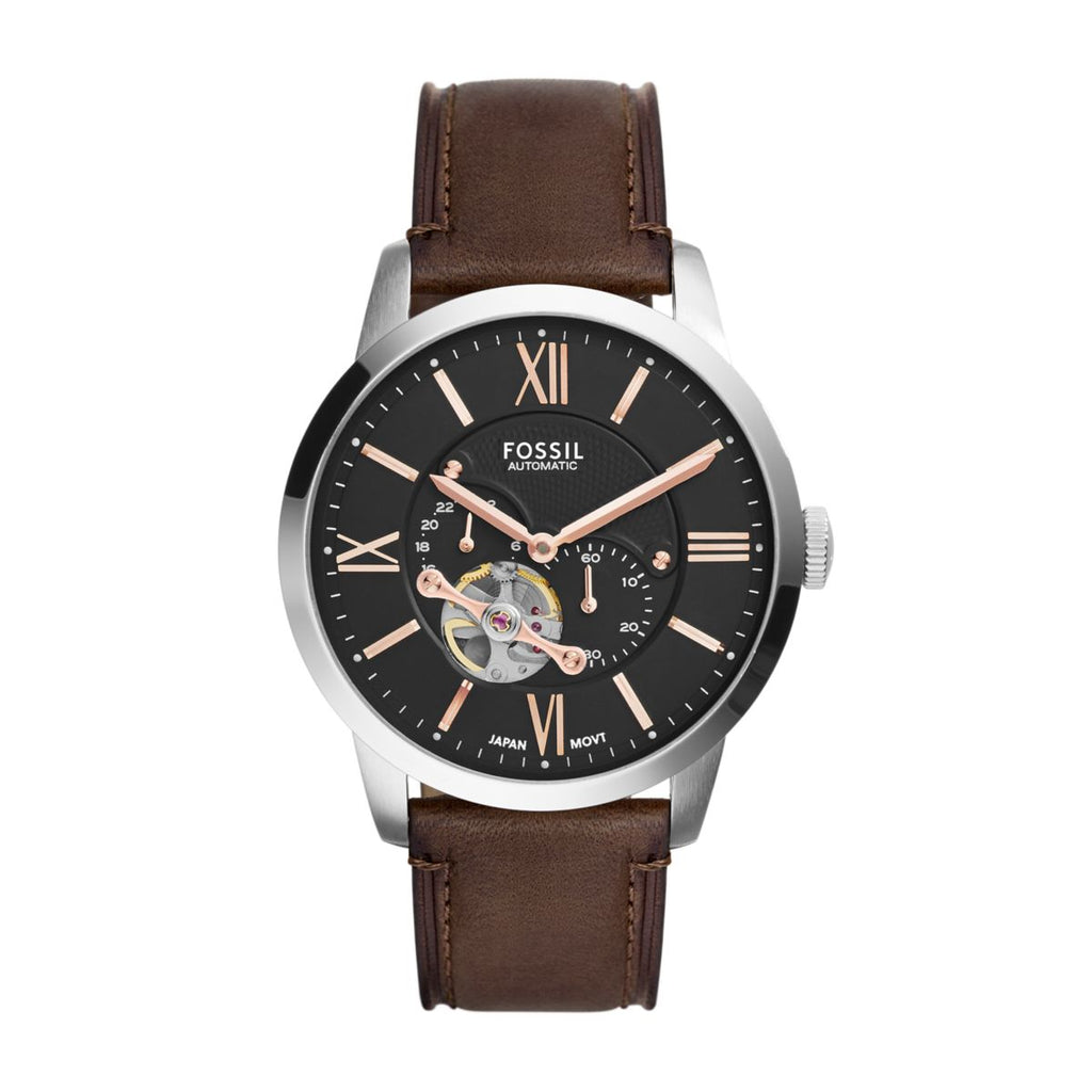 Fossil Townsman Automatic Black Dial Brown Leather Strap Men's Watch ME3061 - view 1