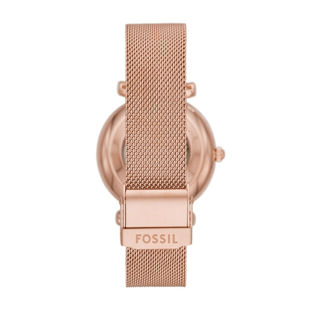 Fossil Carlie Automatic Rose Gold Dial Rose Gold-Tone Mesh Strap Women's Watch ME3175 - view 2