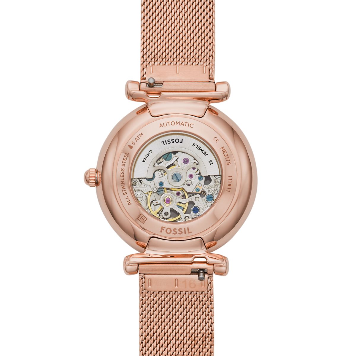 Fossil Carlie Automatic Rose Gold Dial Rose Gold-Tone Mesh Strap Women's Watch ME3175 - view 4