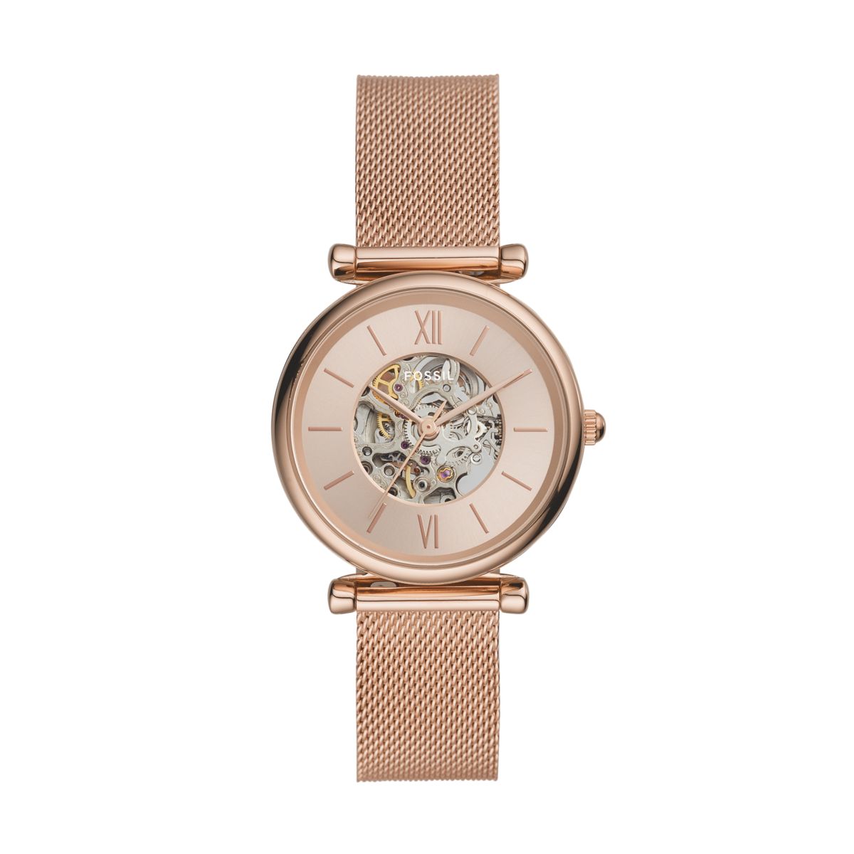 Fossil Carlie Automatic Rose Gold Dial Rose Gold-Tone Mesh Strap Women's Watch ME3175 - view 1
