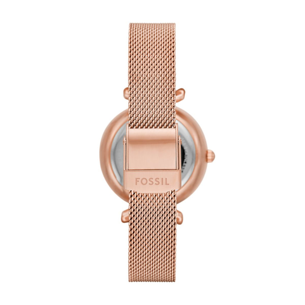 Fossil Carlie Mini Automatic Mother-of-Pearl Dial Rose Gold-Tone Mesh Strap Women's Watch ME3188 - view 2