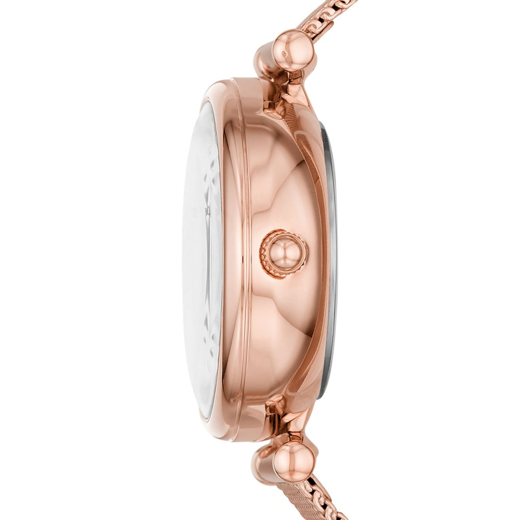 Fossil Carlie Mini Automatic Mother-of-Pearl Dial Rose Gold-Tone Mesh Strap Women's Watch ME3188 - view 3