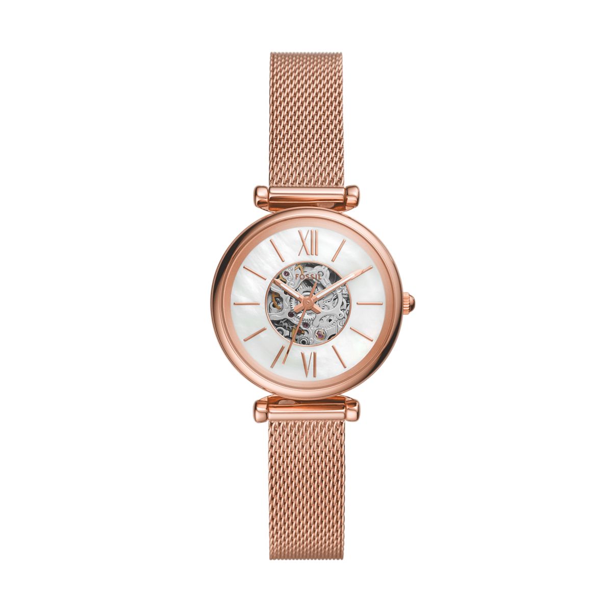 Fossil Carlie Mini Automatic Mother-of-Pearl Dial Rose Gold-Tone Mesh Strap Women's Watch ME3188 - view 1