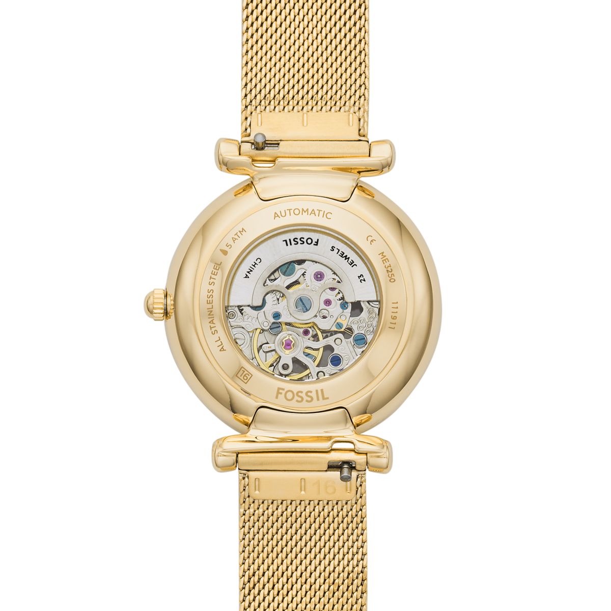 Fossil Carlie Automatic Gold Dial Gold-Tone Mesh Strap Women's Watch ME3250 - view 4