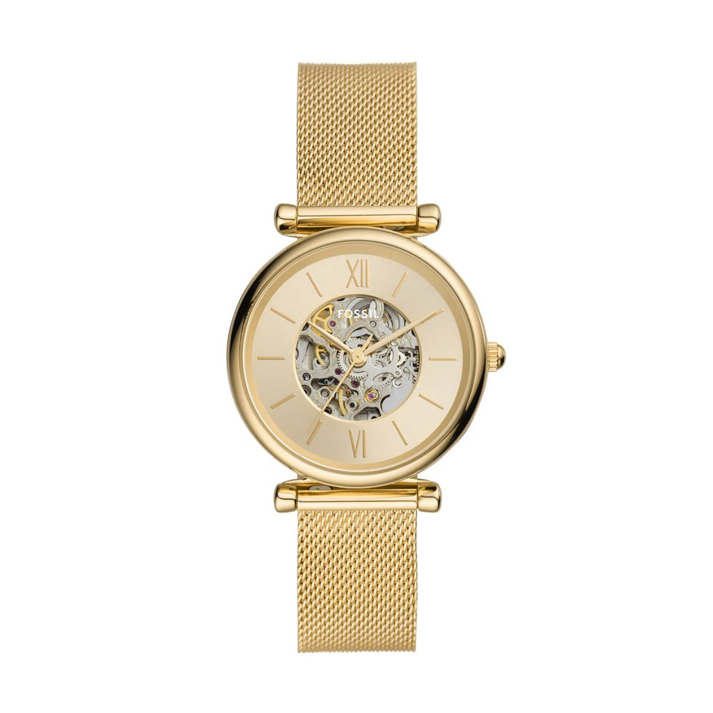 Fossil Carlie Automatic Gold Dial Gold-Tone Mesh Strap Women's Watch ME3250 - view 1