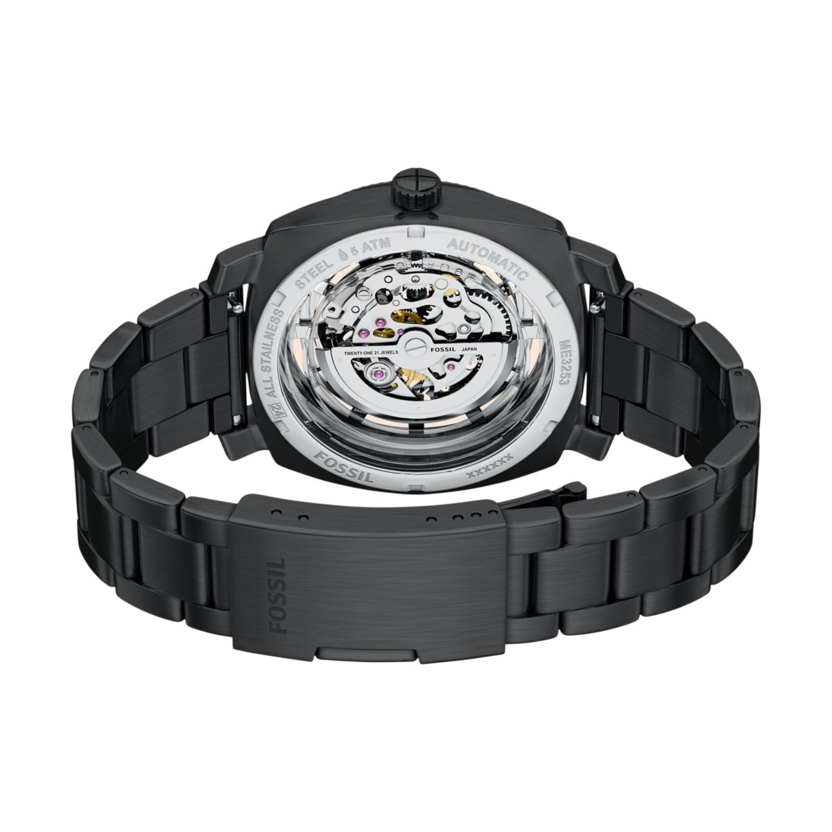 Fossil Machine Automatic Black Dial Black Stainless Steel Strap Men's Watch ME3253 - view 5