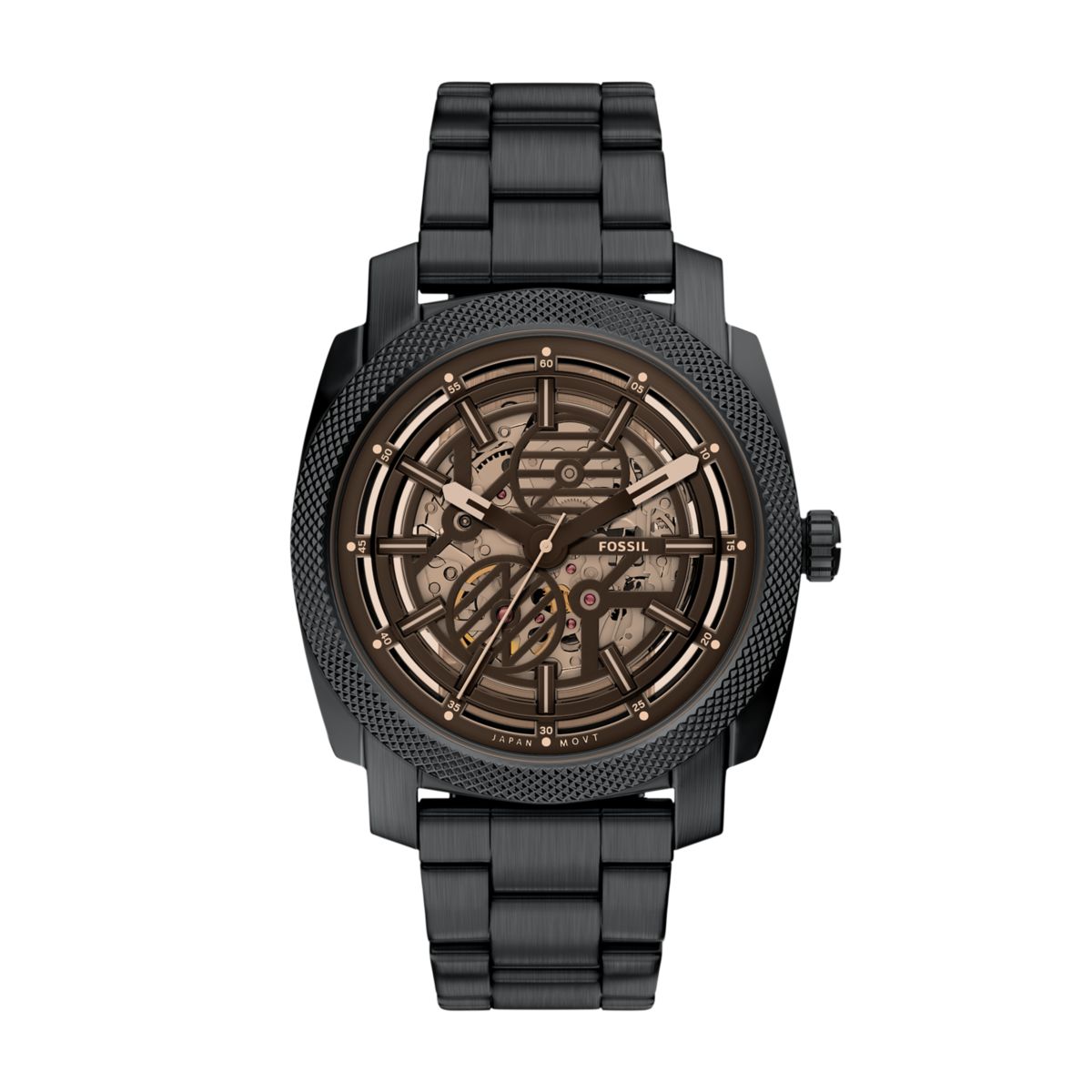 Fossil Machine Automatic Black Dial Black Stainless Steel Strap Men's Watch ME3253 - view 1