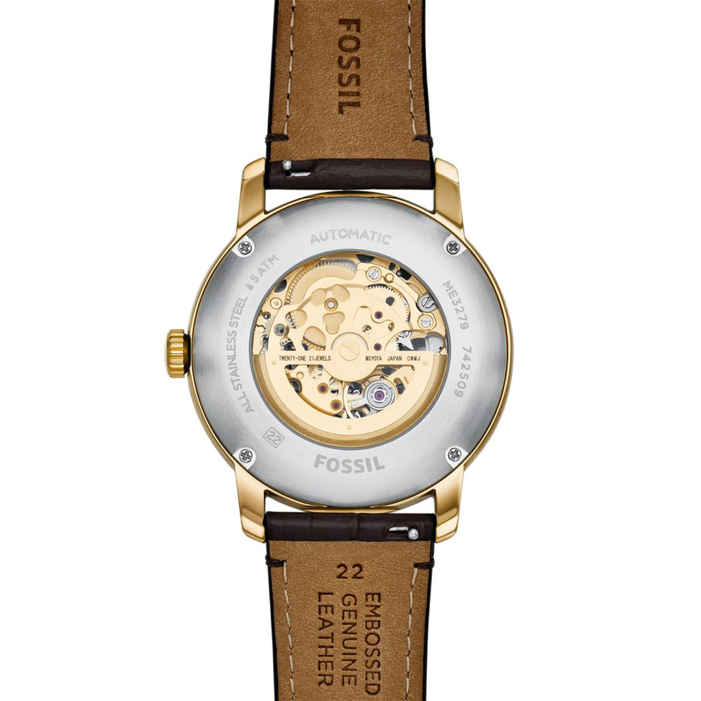 Fossil Heritage Automatic Gold-Tone Skeleton Dial Brown Croco Leather Strap Men's Watch ME3279 - view 4