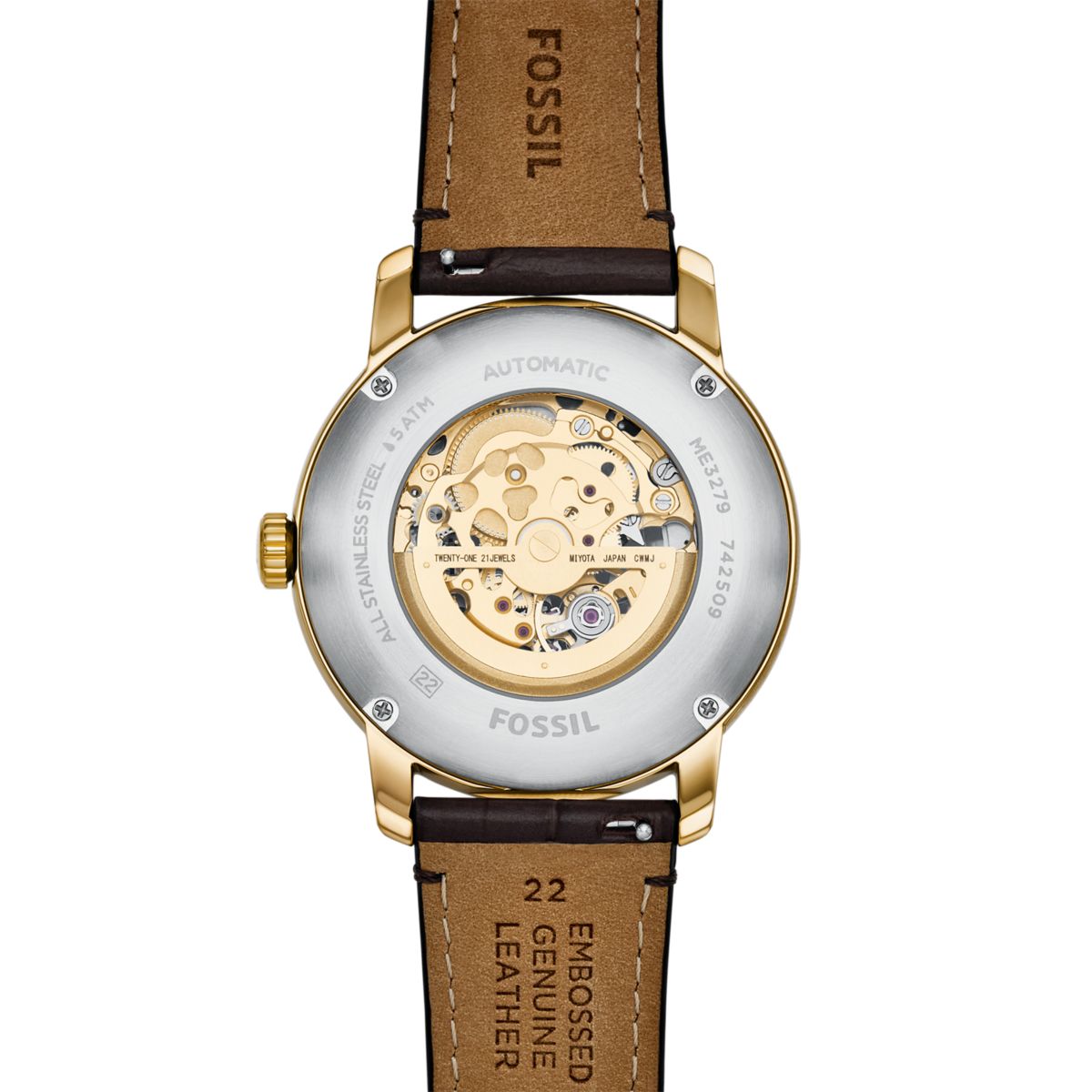 Fossil Heritage Automatic Gold-Tone Skeleton Dial Brown Croco Leather Strap Men's Watch ME3279 - view 4