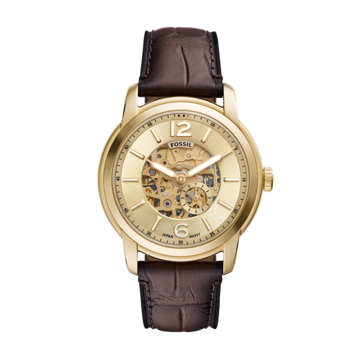 Fossil Heritage Automatic Gold-Tone Skeleton Dial Brown Croco Leather Strap Men's Watch ME3279 - view 1