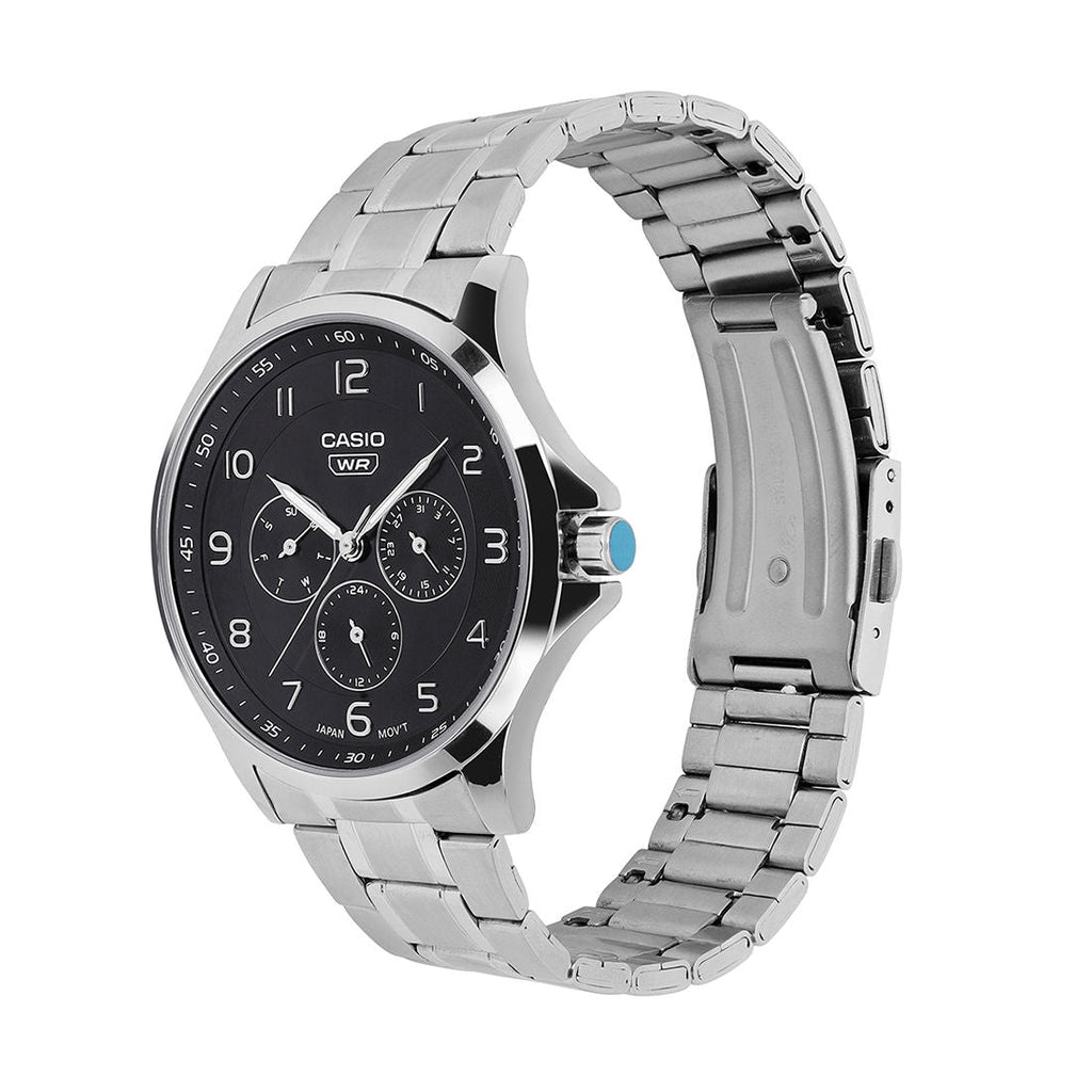 Casio Analog Black Dial Silver Stainless Steel Strap Men's Watch MTP-SN2KD-1A - view 2