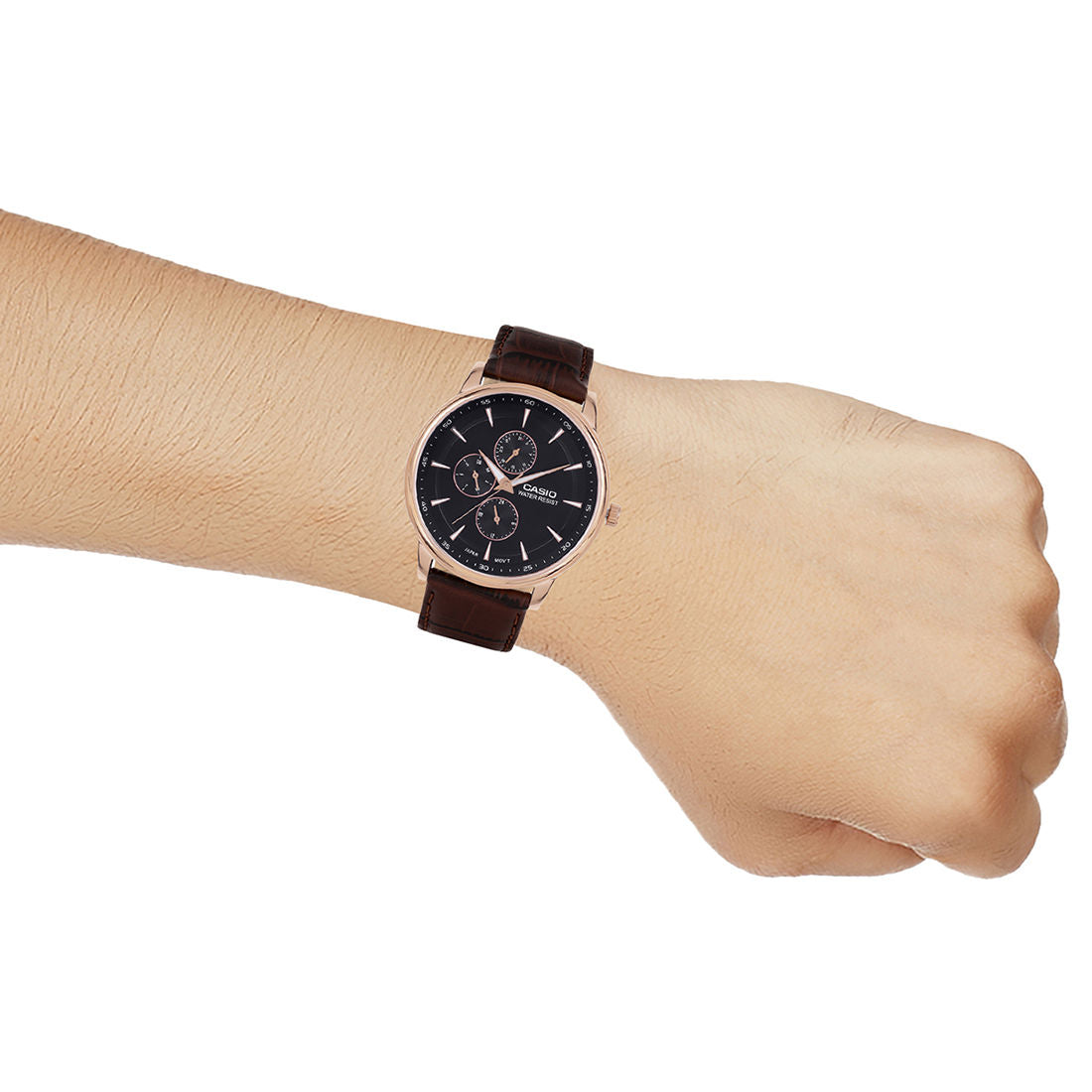 Casio Analog Black Dial Brown Leather Strap Men's Watch MTP-SN3KRL-1A - view 7