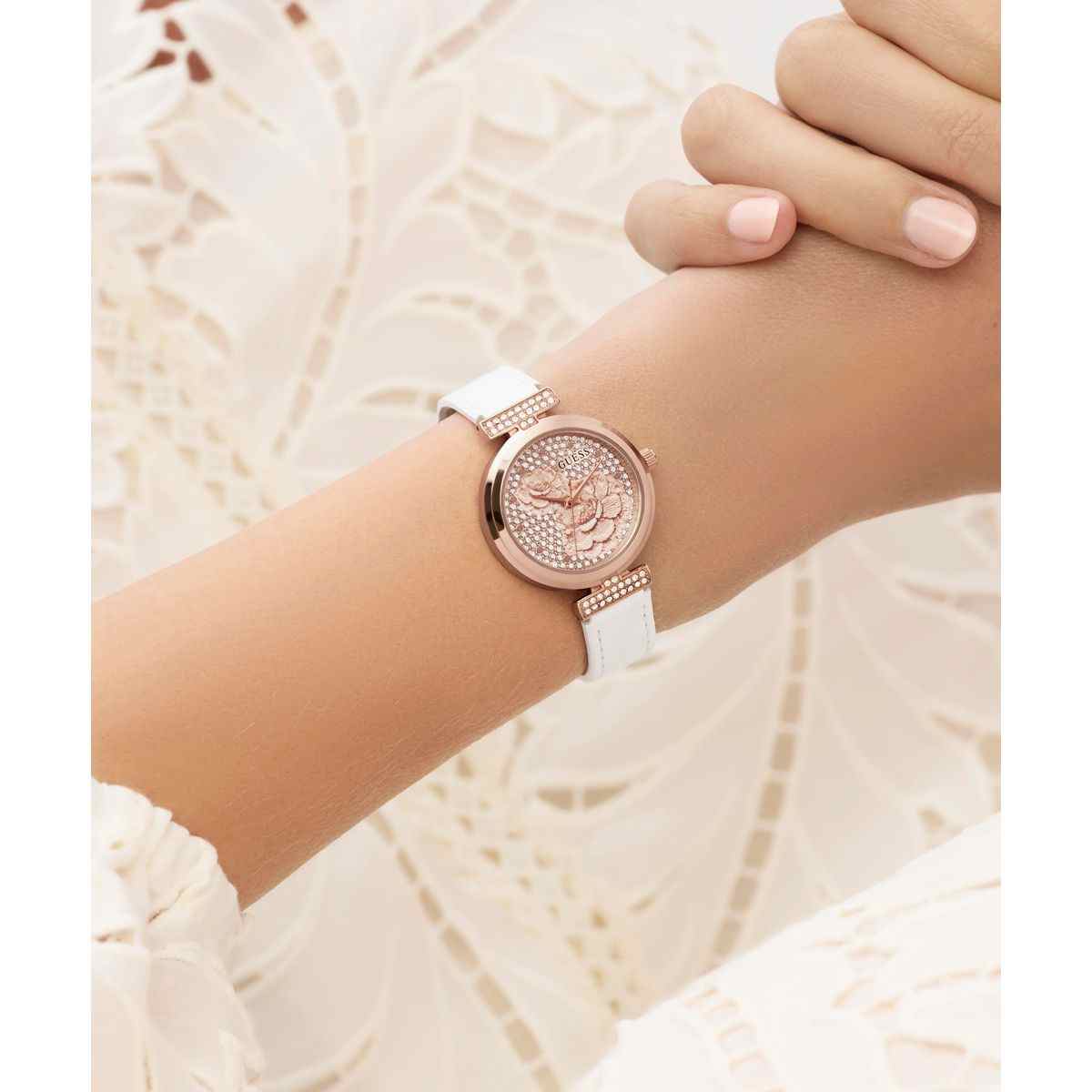 Guess Array Champagne Dial White Leather Strap Women's Watch GW1046L4 - view 5