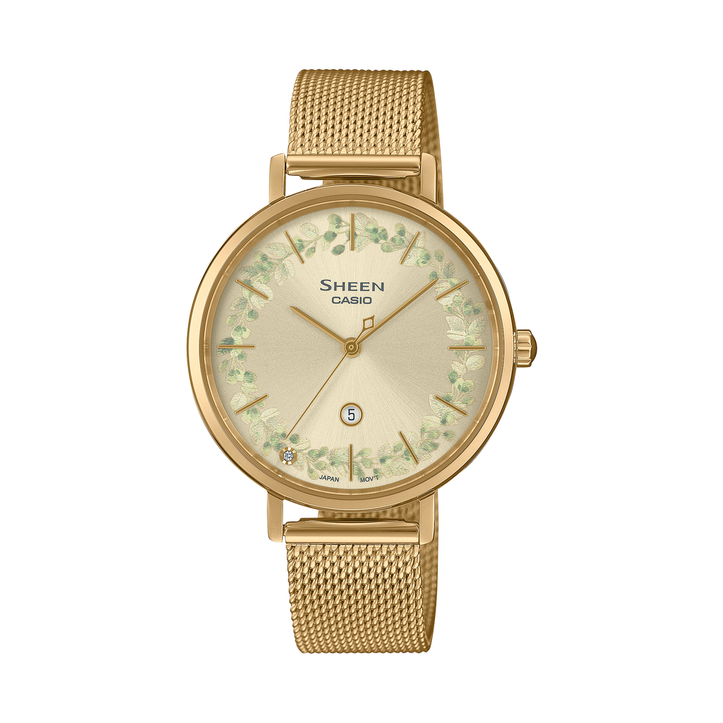 Casio Sheen Light Gold Dial Gold Stainless Steel Mesh Strap Women's Watch SHE-4539FGM-9A - view 1