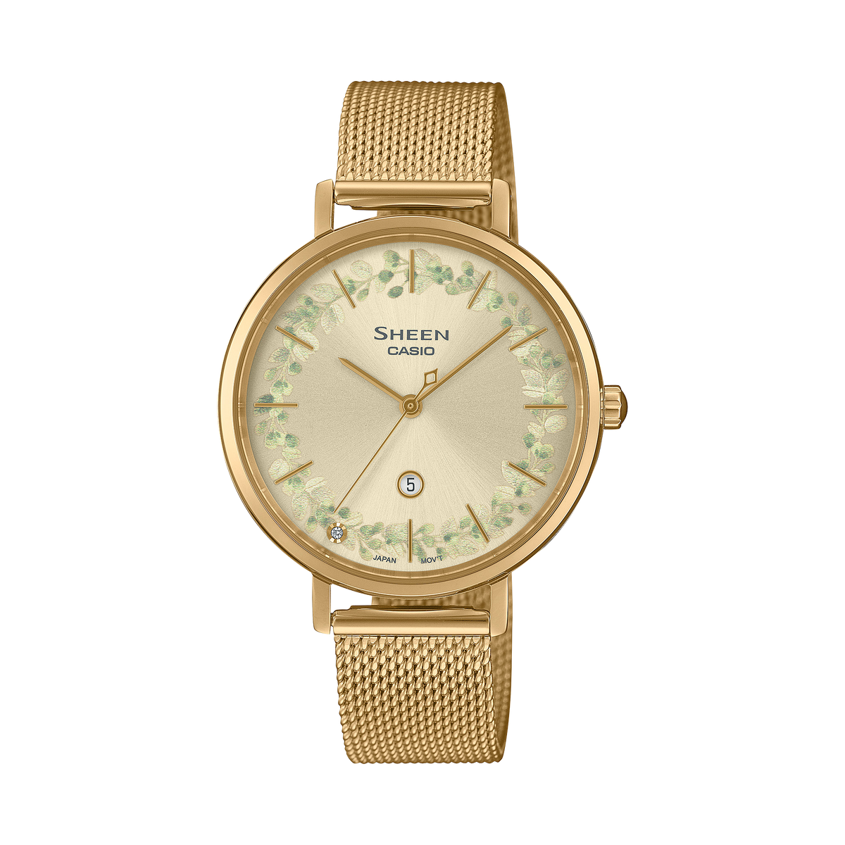Casio Sheen Light Gold Dial Gold Stainless Steel Mesh Strap Women's Watch SHE-4539FGM-9A - view 1