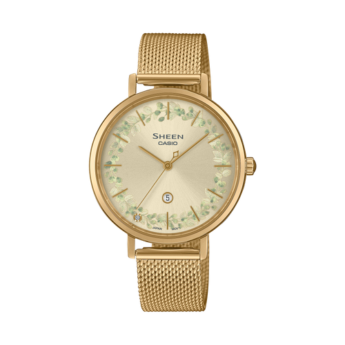 Casio Sheen Light Gold Dial Gold Stainless Steel Mesh Strap Women's Watch SHE-4539FGM-9A - view 1