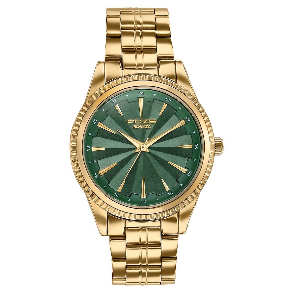Sonata Poze Green Dial Gold-Tone Metal Strap Men's Watch SP70096YM01W - view 2