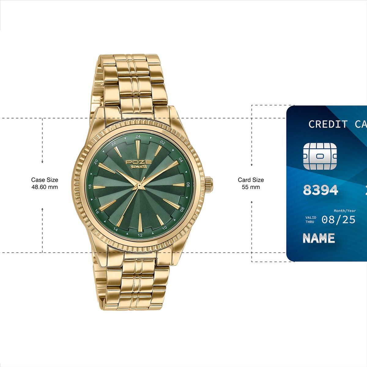 Sonata Poze Green Dial Gold-Tone Metal Strap Men's Watch SP70096YM01W - view 4