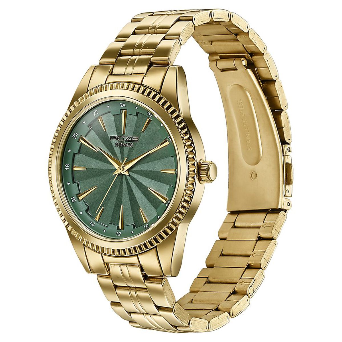 Sonata Poze Green Dial Gold-Tone Metal Strap Men's Watch SP70096YM01W - view 5