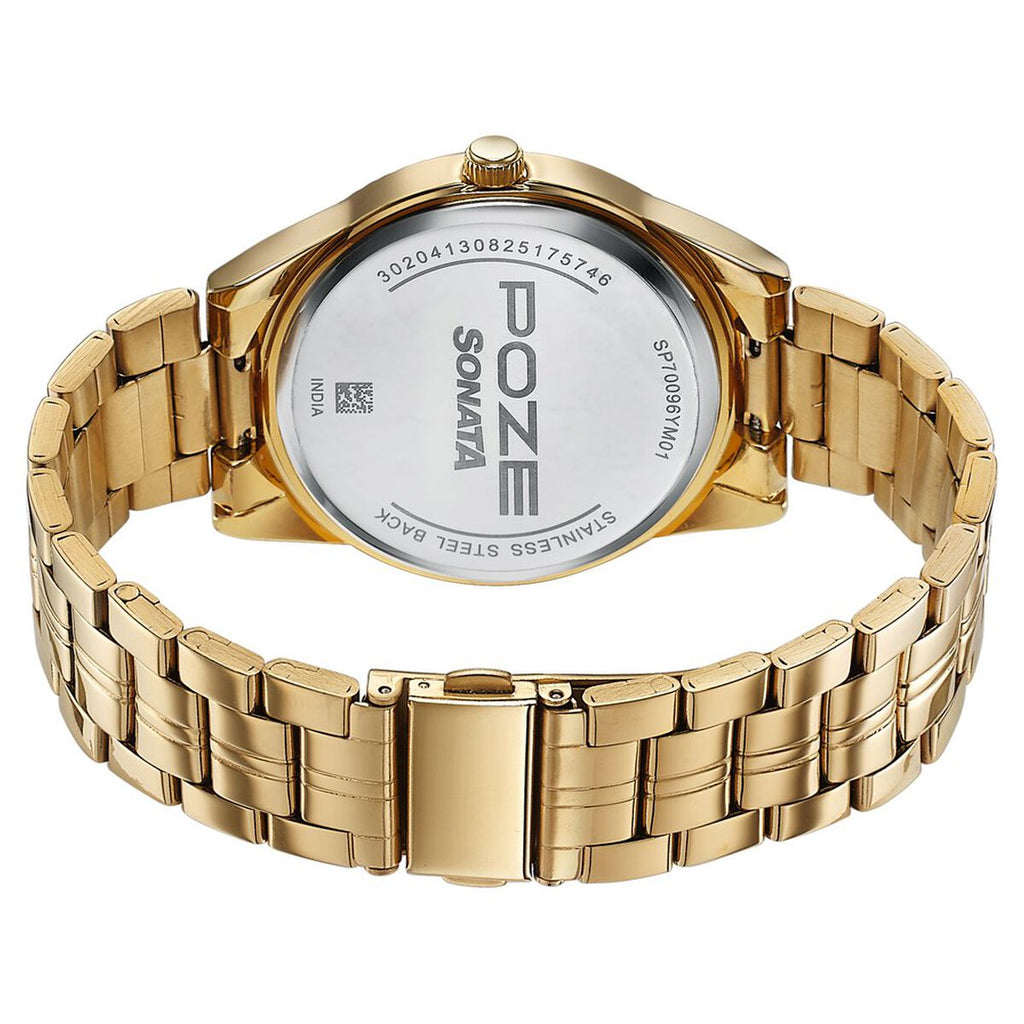 Sonata Poze Green Dial Gold-Tone Metal Strap Men's Watch SP70096YM01W - view 7