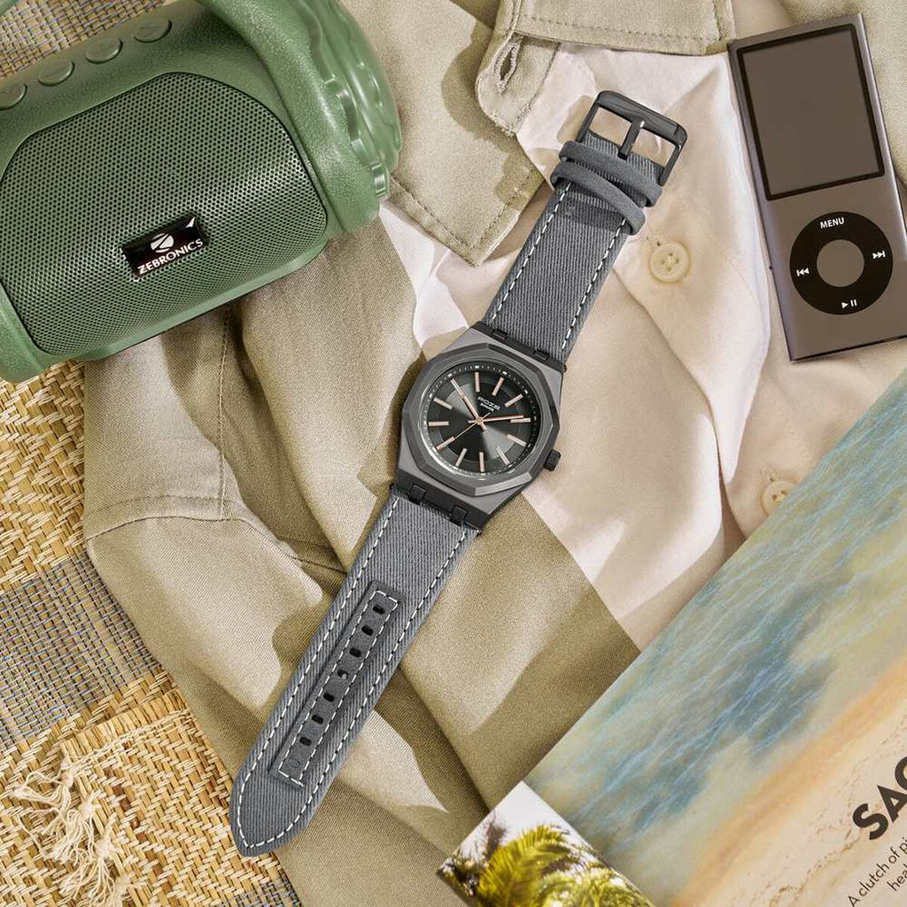 Sonata Poze Grey Dial Grey Denim Strap Men's Watch SP70115QL01W - view 1
