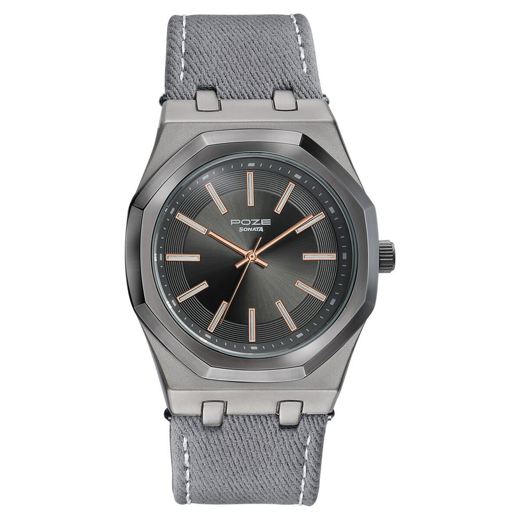 Sonata Poze Grey Dial Grey Denim Strap Men's Watch SP70115QL01W - view 2