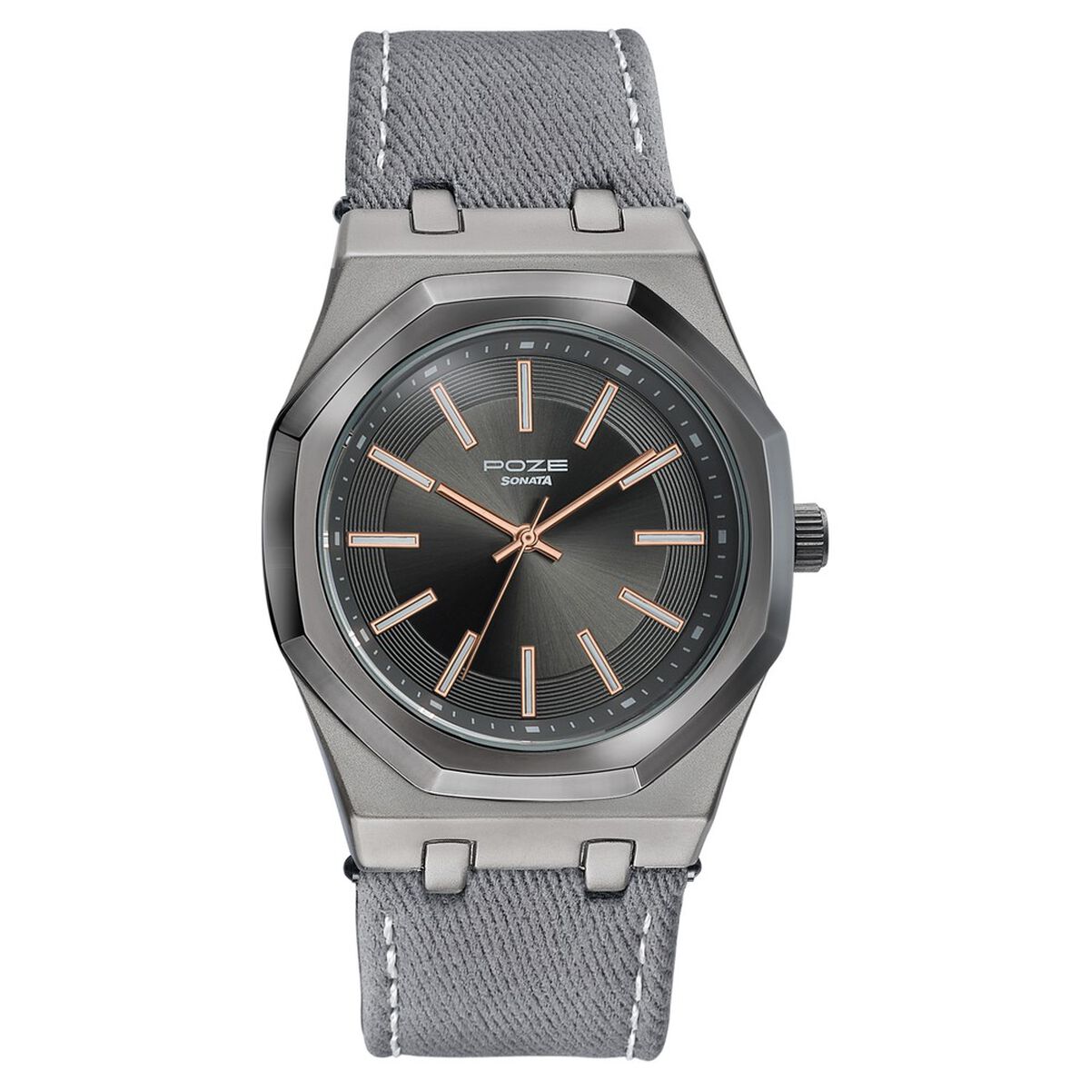 Sonata Poze Grey Dial Grey Denim Strap Men's Watch SP70115QL01W - view 2