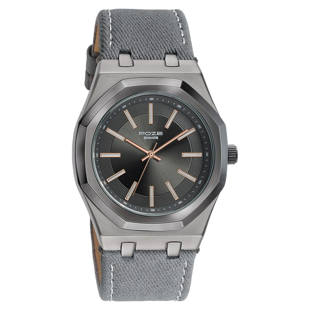 Sonata Poze Grey Dial Grey Denim Strap Men's Watch SP70115QL01W - view 3