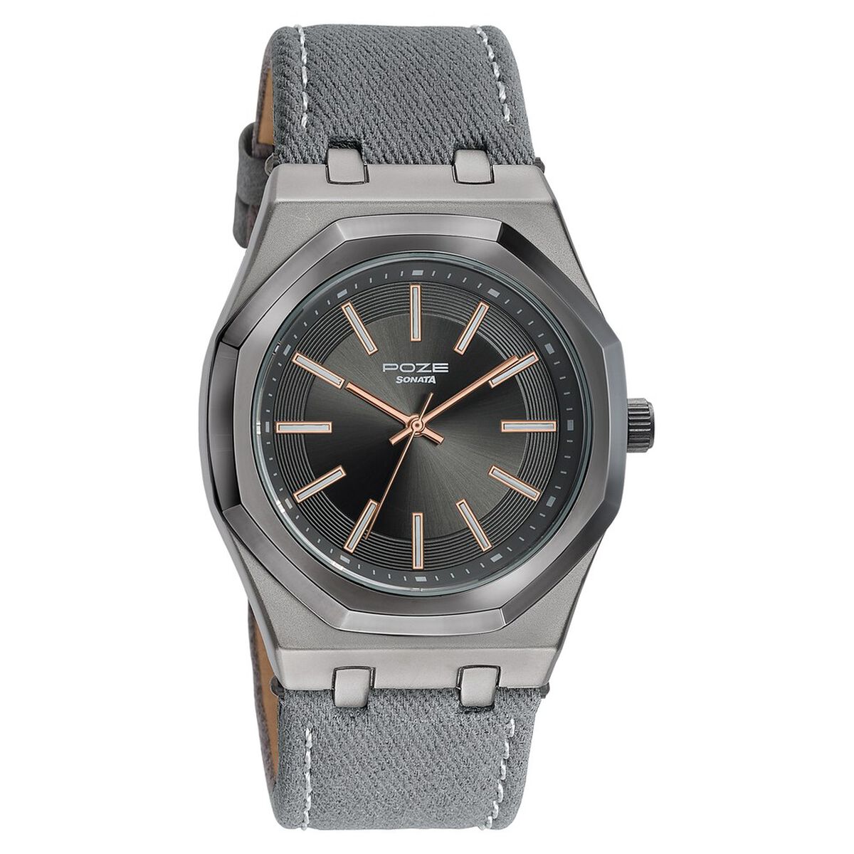 Sonata Poze Grey Dial Grey Denim Strap Men's Watch SP70115QL01W - view 3