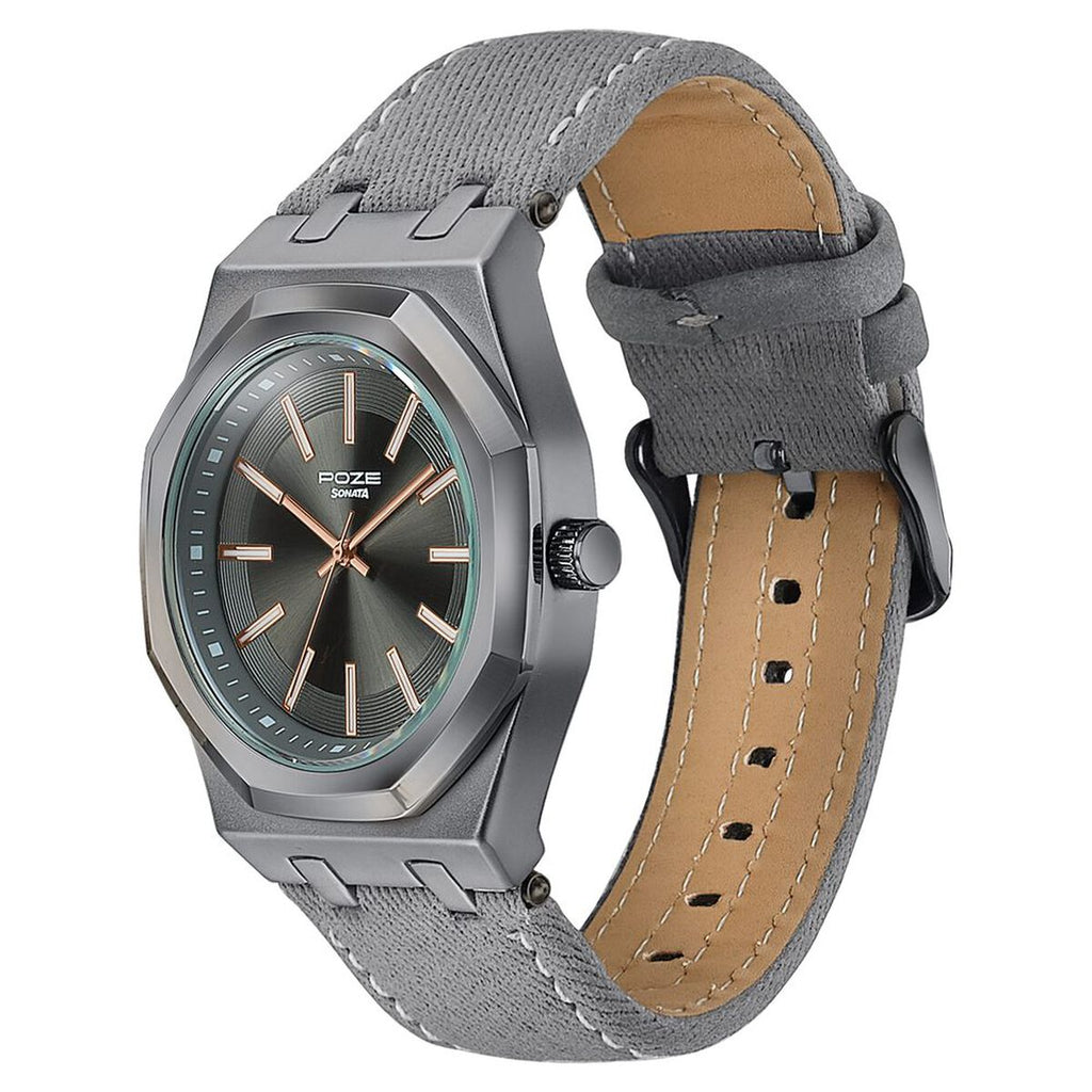 Sonata Poze Grey Dial Grey Denim Strap Men's Watch SP70115QL01W - view 5