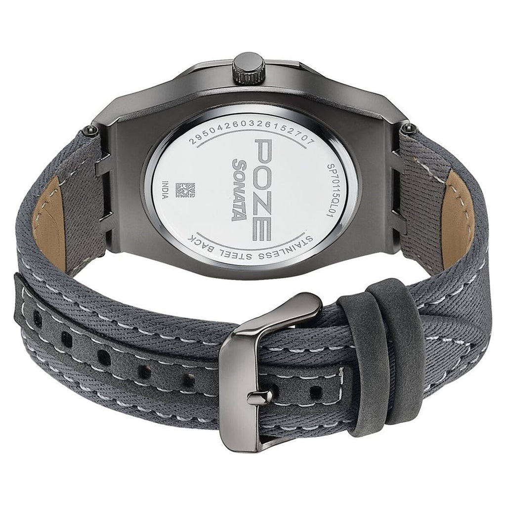 Sonata Poze Grey Dial Grey Denim Strap Men's Watch SP70115QL01W - view 7