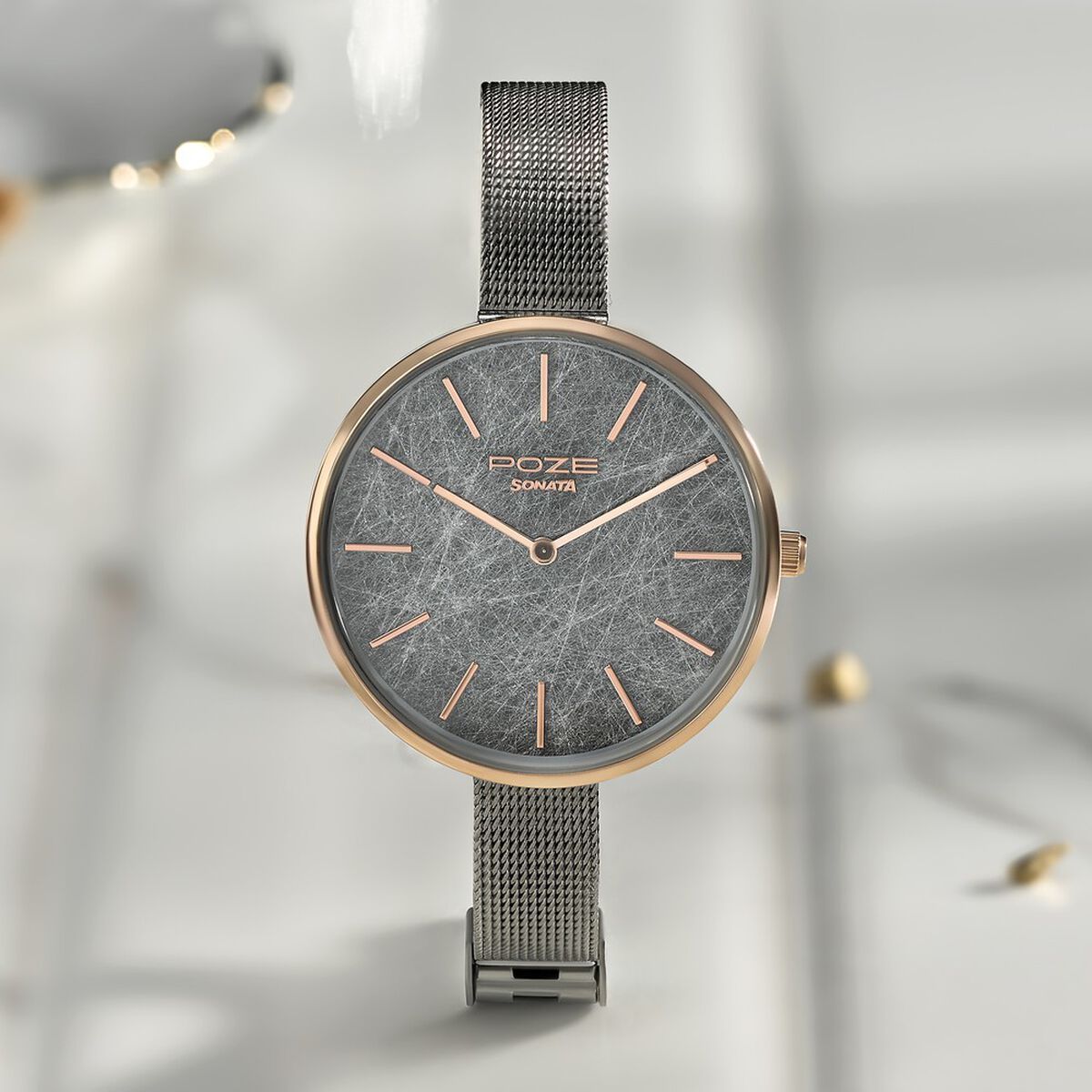 Sonata Poze Multicoloured Dial Grey Mesh Strap Women's Watch SP80069KM01 - view 1