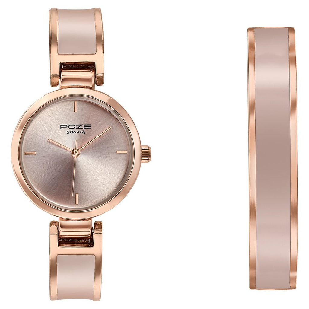 Sonata Poze Pink Dial Two-Tone Kada Strap Women's Watch SP80138KM01WF - view 2