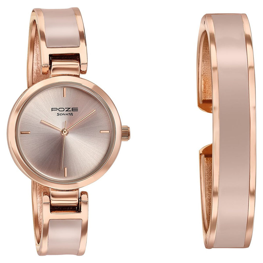 Sonata Poze Pink Dial Two-Tone Kada Strap Women's Watch SP80138KM01WF - view 3
