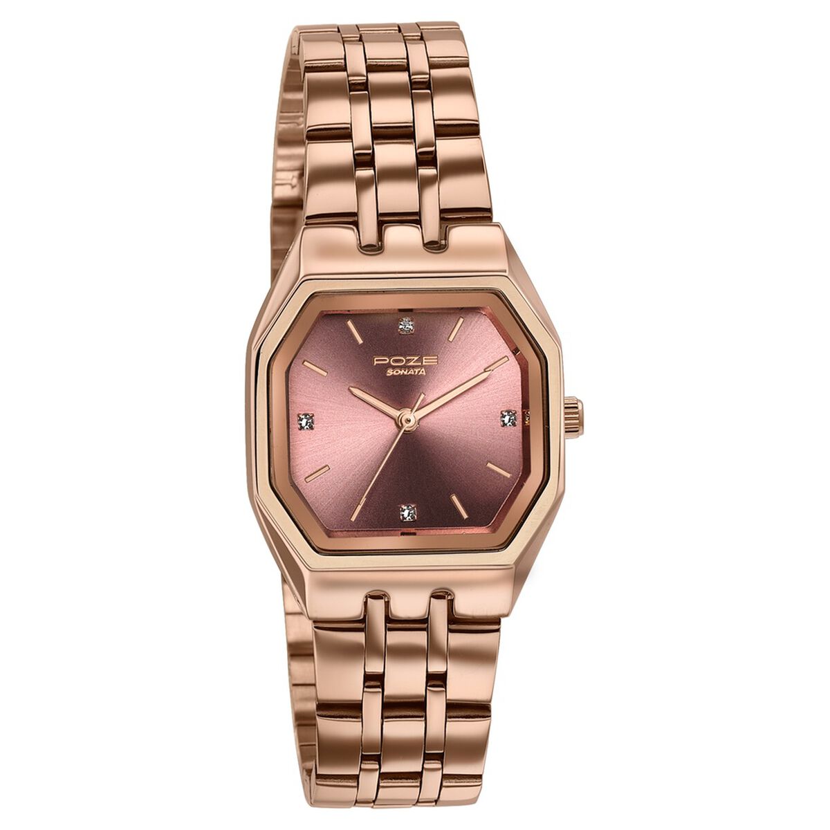 Sonata Poze Pink Dial Rose Gold Metal Strap Women's Watch SP80164WM01W - view 3