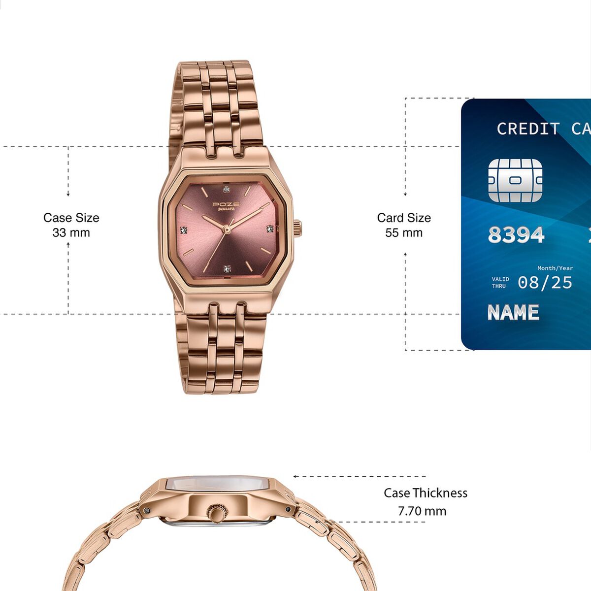 Sonata Poze Pink Dial Rose Gold Metal Strap Women's Watch SP80164WM01W - view 4