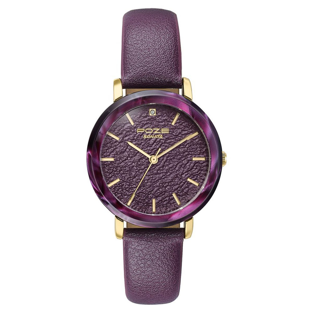 Sonata Poze Purple Dial Purple PU Leather Strap Women's Watch SP80165KL01W - view 2