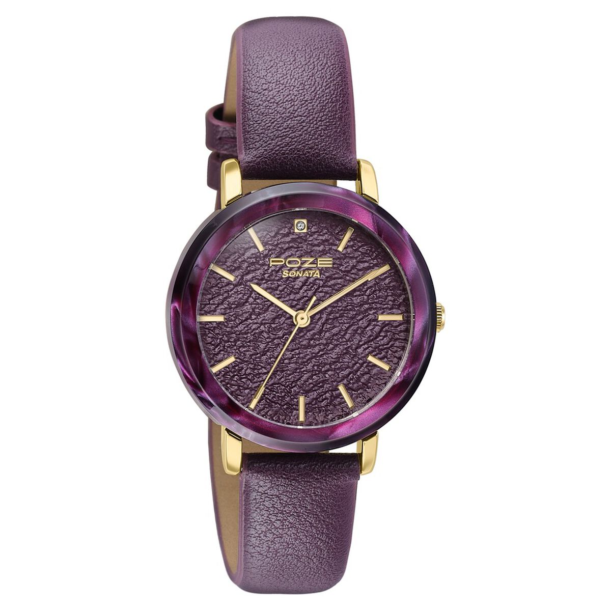 Sonata Poze Purple Dial Purple PU Leather Strap Women's Watch SP80165KL01W - view 3
