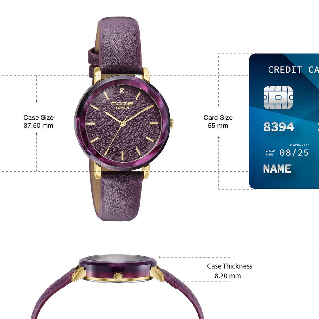 Sonata Poze Purple Dial Purple PU Leather Strap Women's Watch SP80165KL01W - view 4
