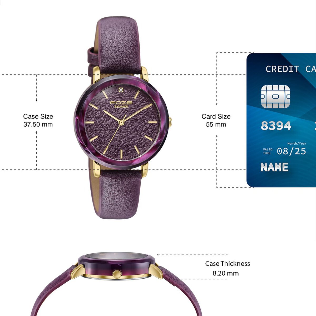 Sonata Poze Purple Dial Purple PU Leather Strap Women's Watch SP80165KL01W - view 4