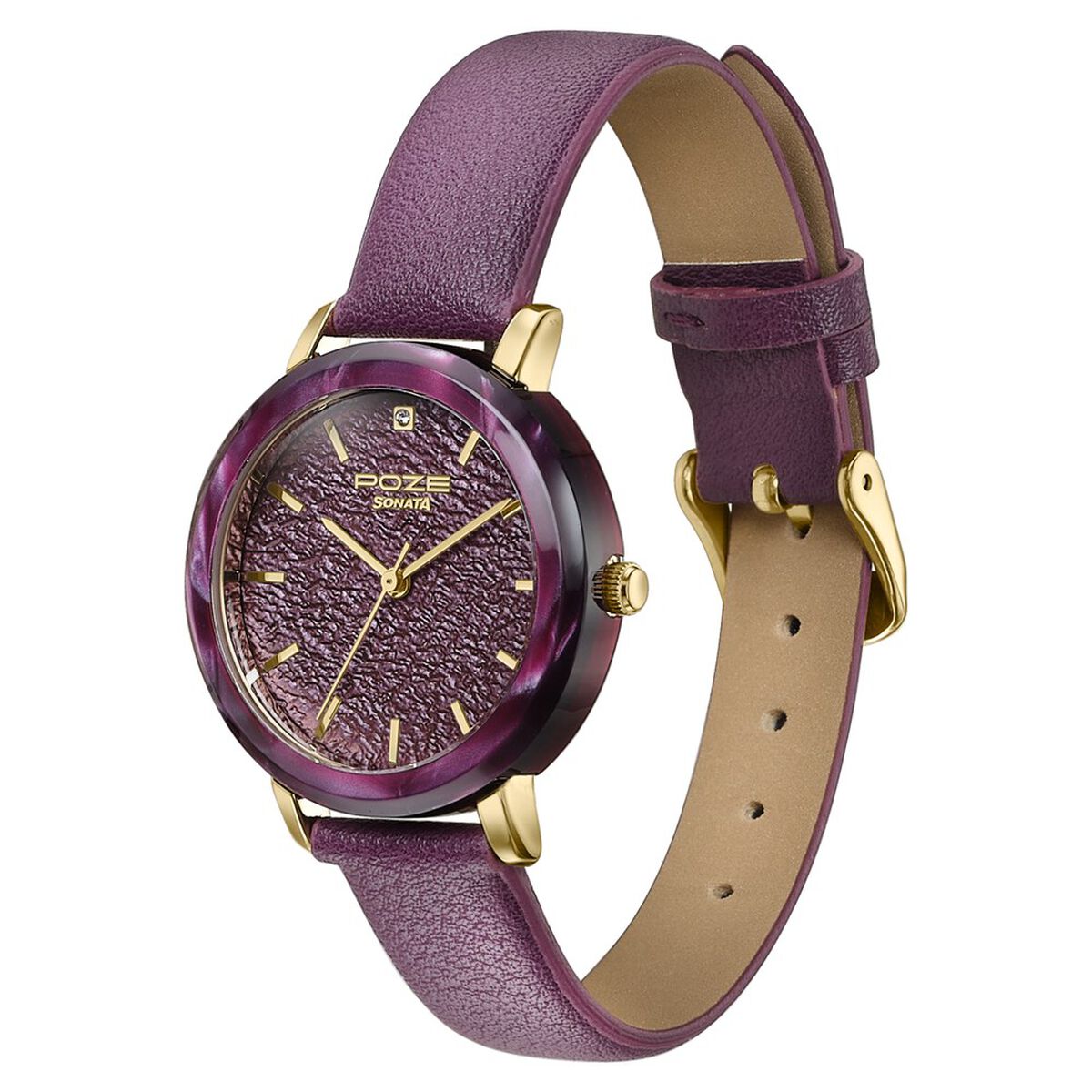 Sonata Poze Purple Dial Purple PU Leather Strap Women's Watch SP80165KL01W - view 5