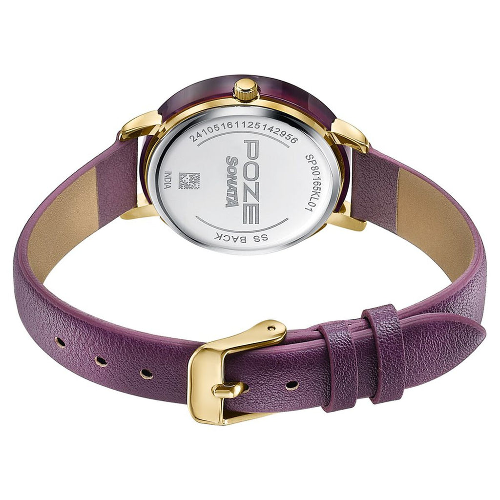 Sonata Poze Purple Dial Purple PU Leather Strap Women's Watch SP80165KL01W - view 7