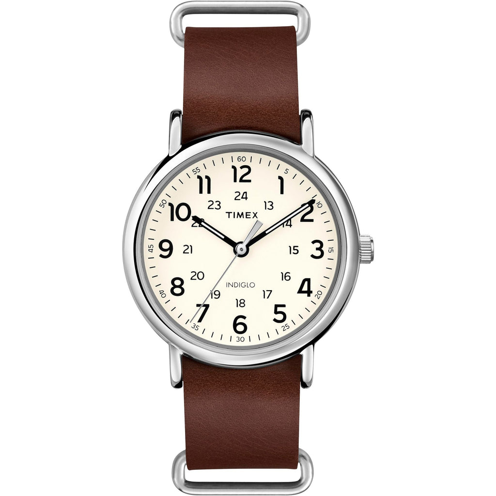 Timex Weekender Cream Dial Brown Leather Strap Men's Watch T2P495UJ - view 1