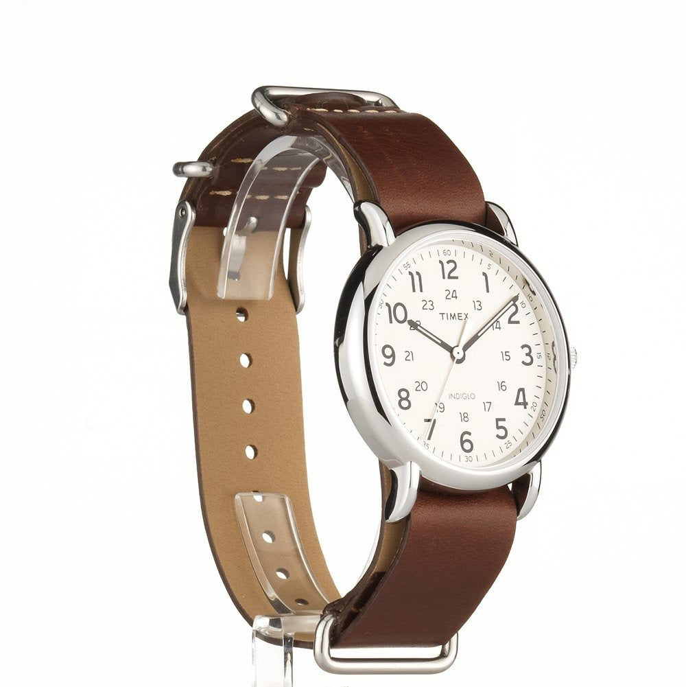 Timex Weekender Cream Dial Brown Leather Strap Men's Watch T2P495UJ - view 3